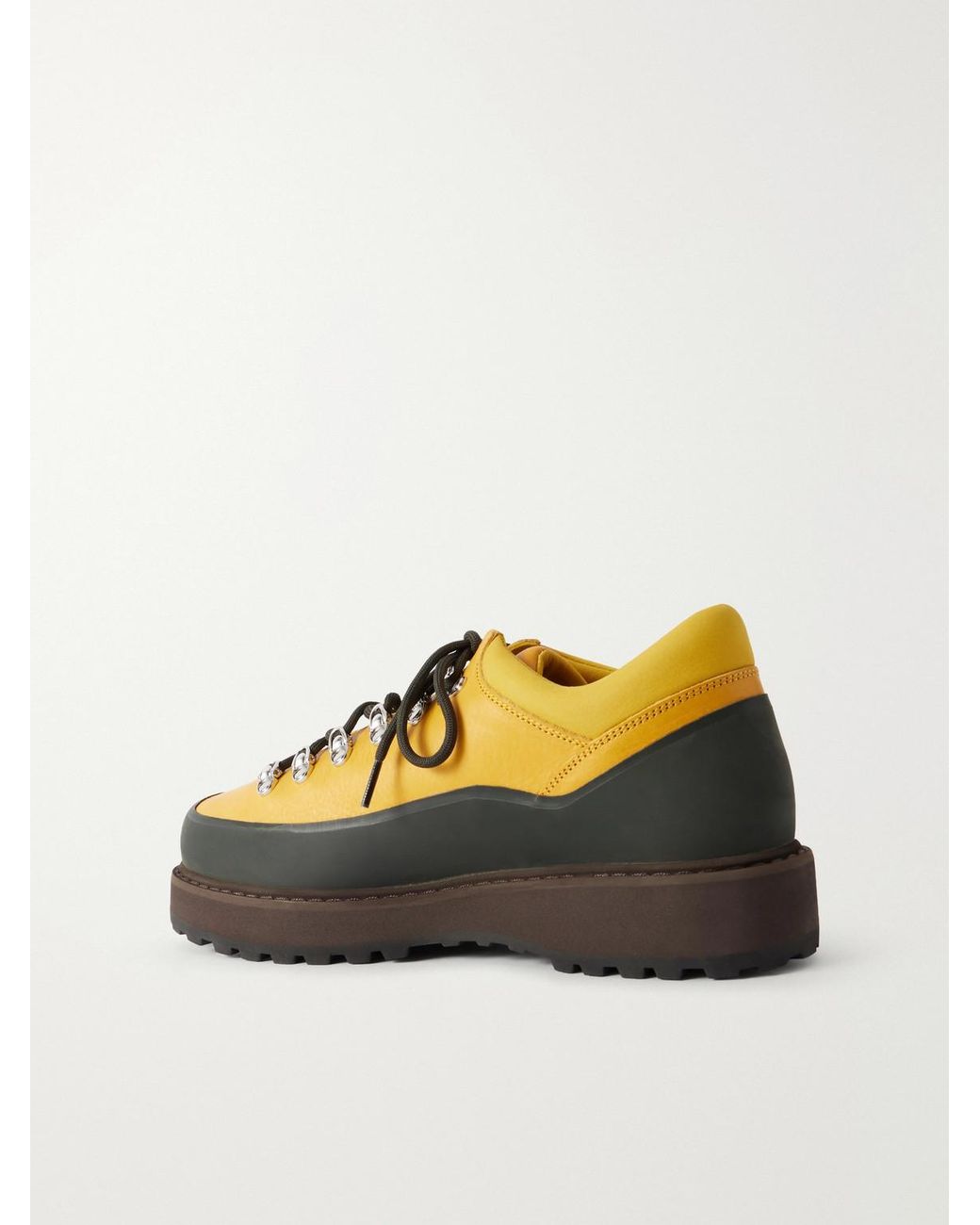 Diemme Yellow Cornaro Rubber-Trimmed Leather Hiking Boots for men