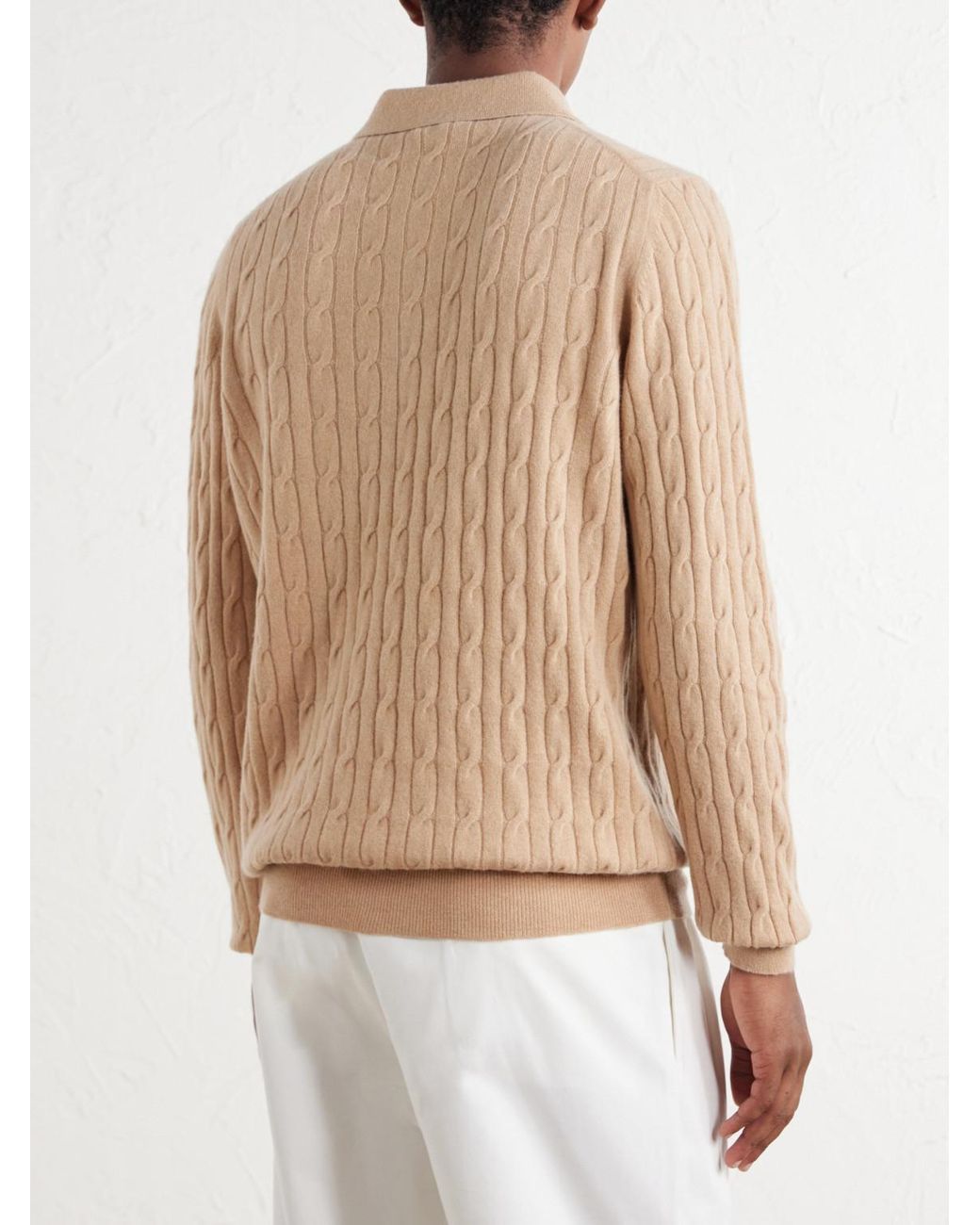 Ghiaia Natural Cable-Knit Cashmere Polo Sweater for men