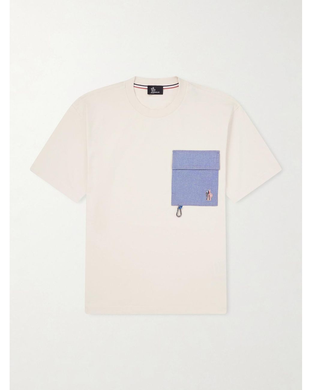 Moncler Natural Logo-Appliquéd Chambray-Trimmed Stretch Cotton-Jersey T-Shirt for men