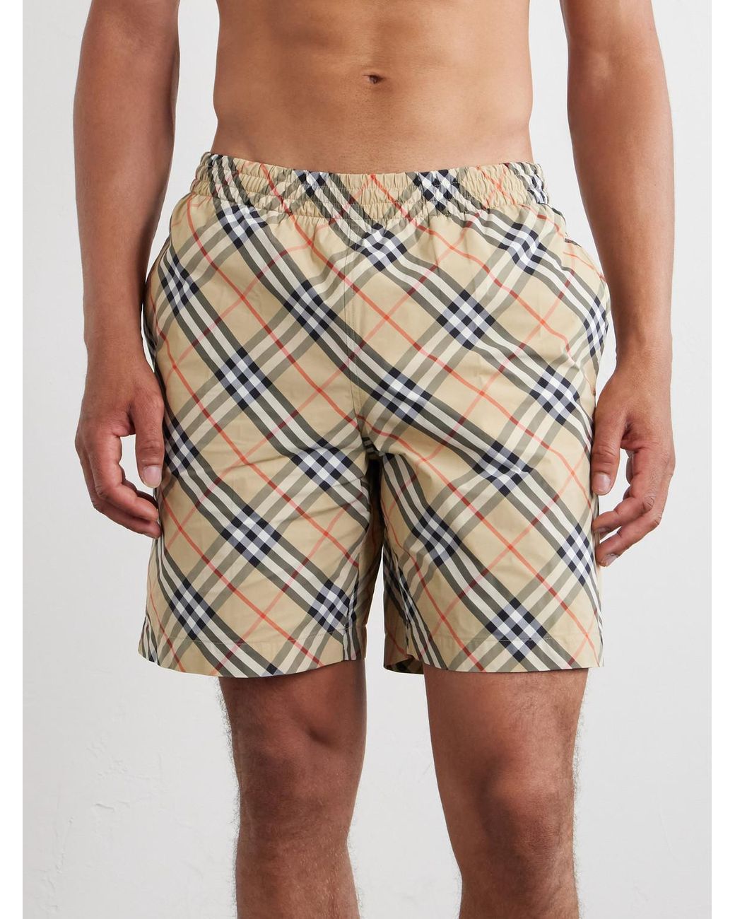 Burberry White Treston Straight-leg Mid-length Checked Swim Shorts for men