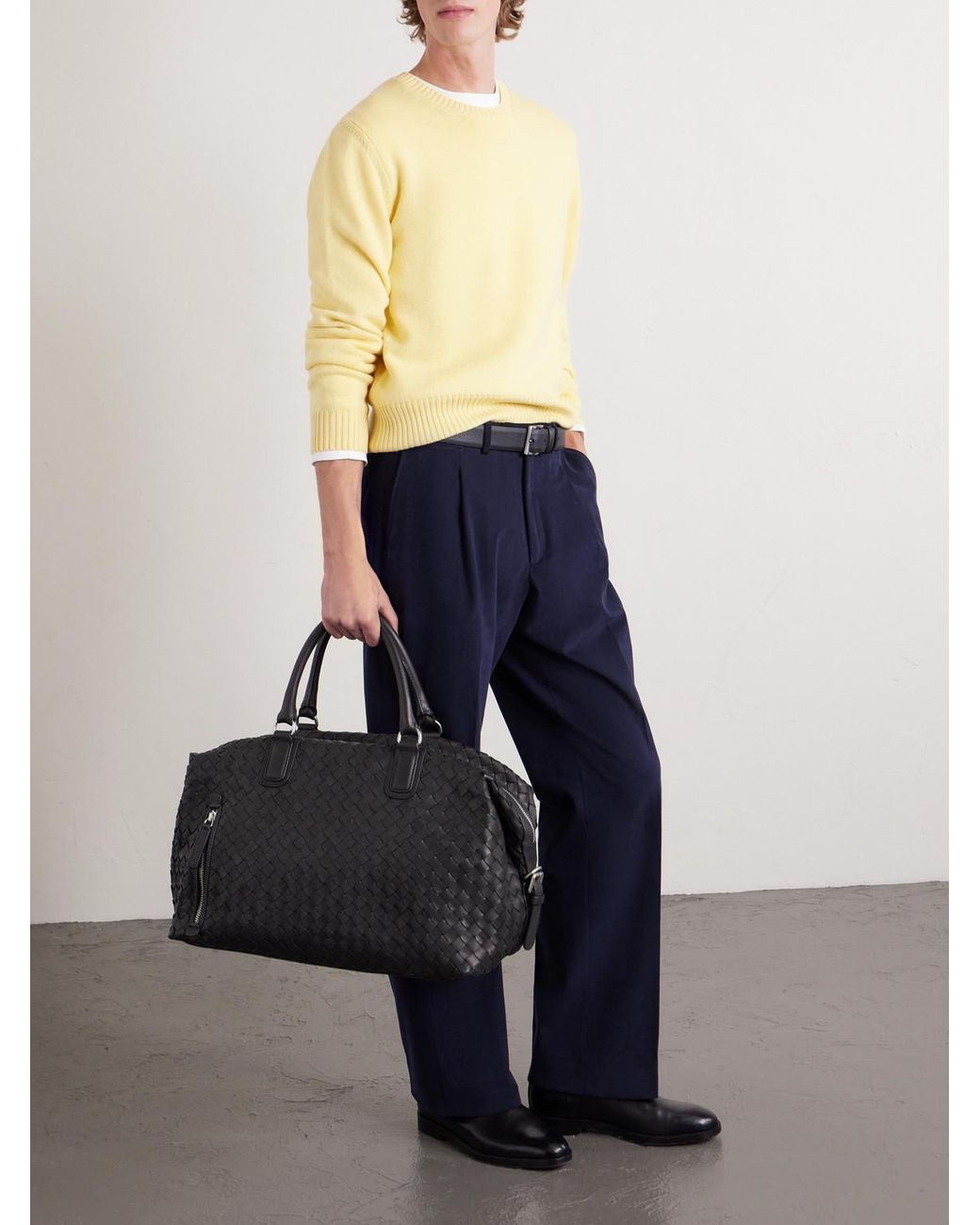 Officine Creative Black Woven Leather Weekend Bag for men