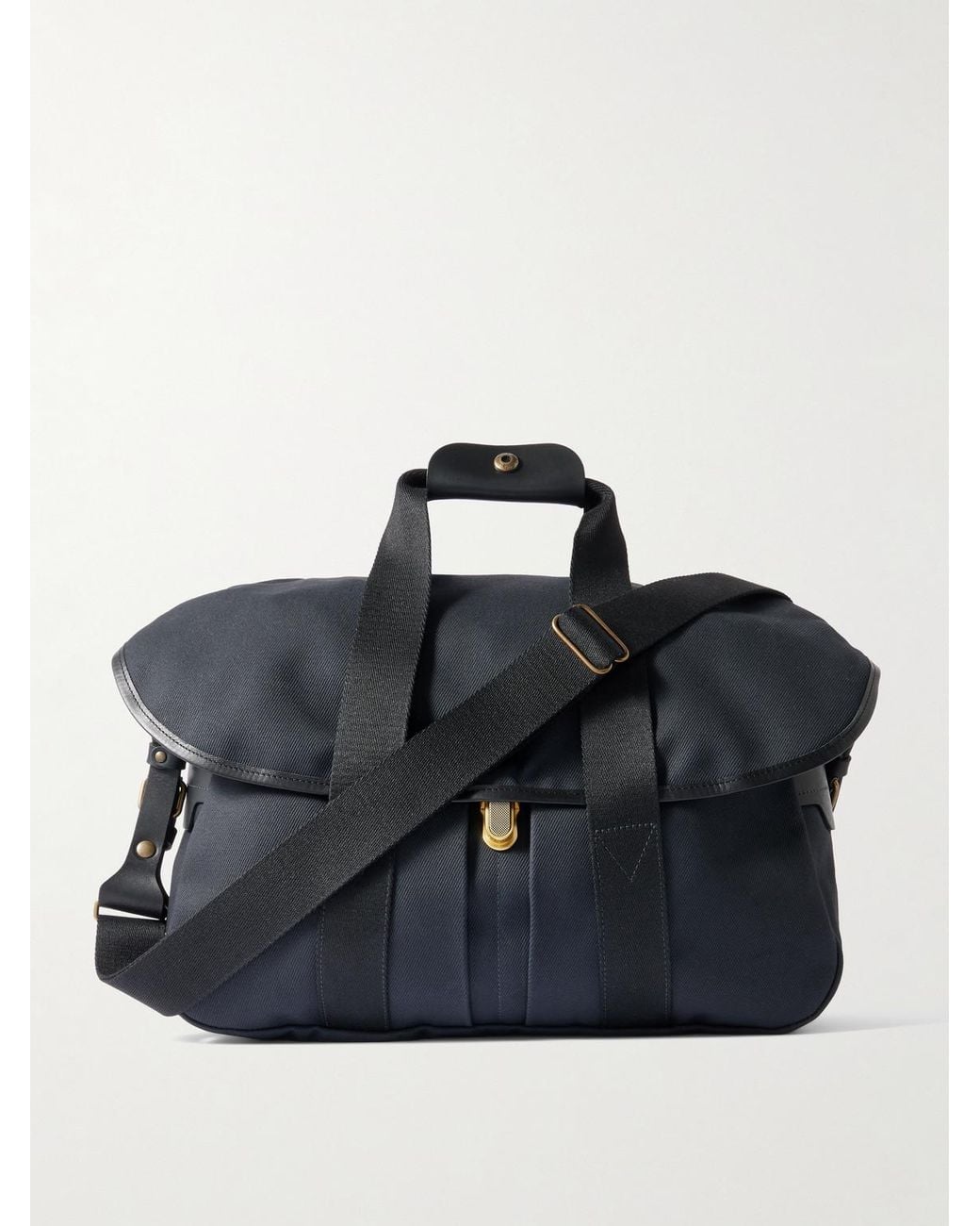 Bleu De Chauffe Blue Musette Business Leather And Webbing-Trimmed Canvas Weekend Bag for men