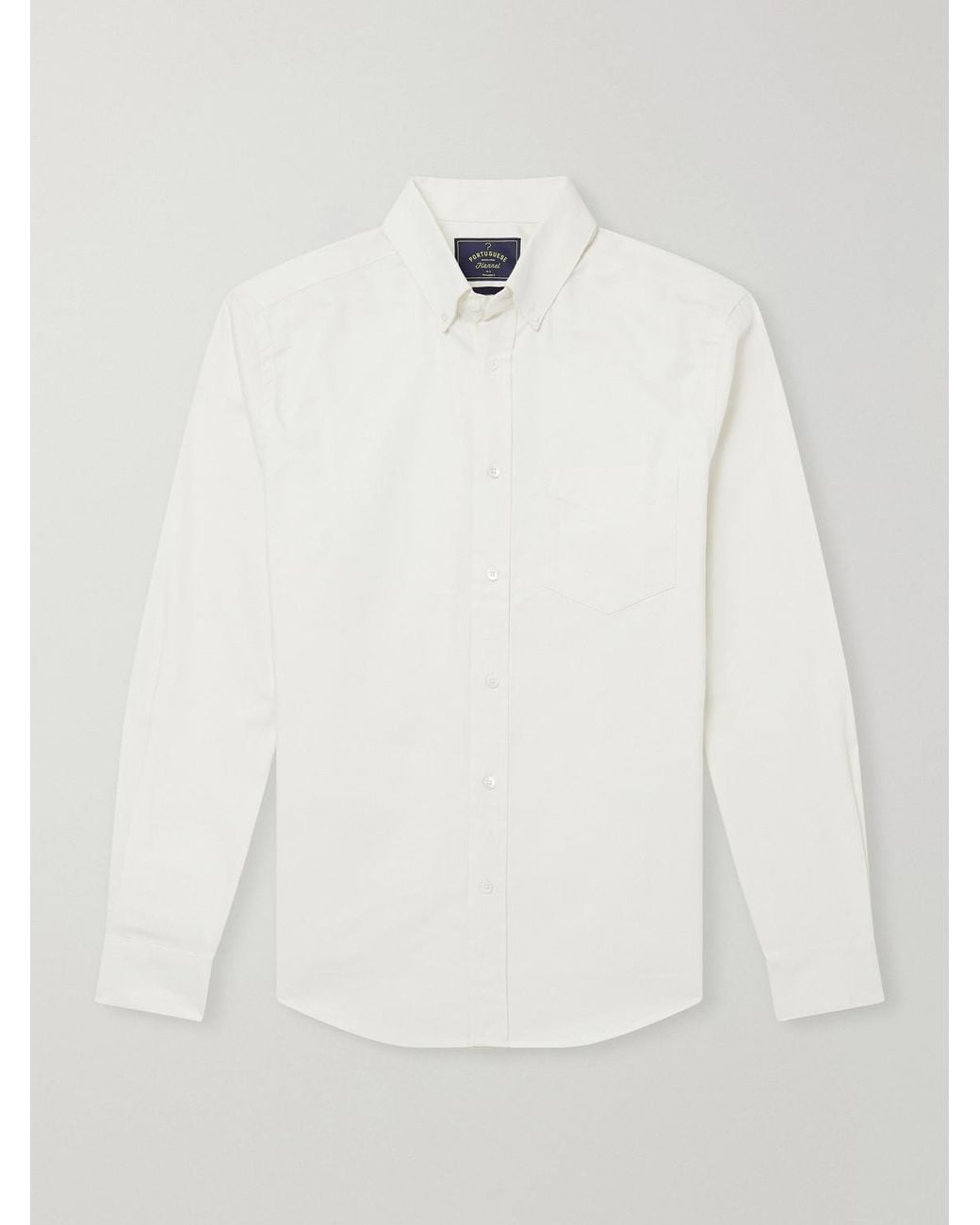 Portuguese Flannel White Montebelo Button-down Collar Cotton-poplin Shirt for men