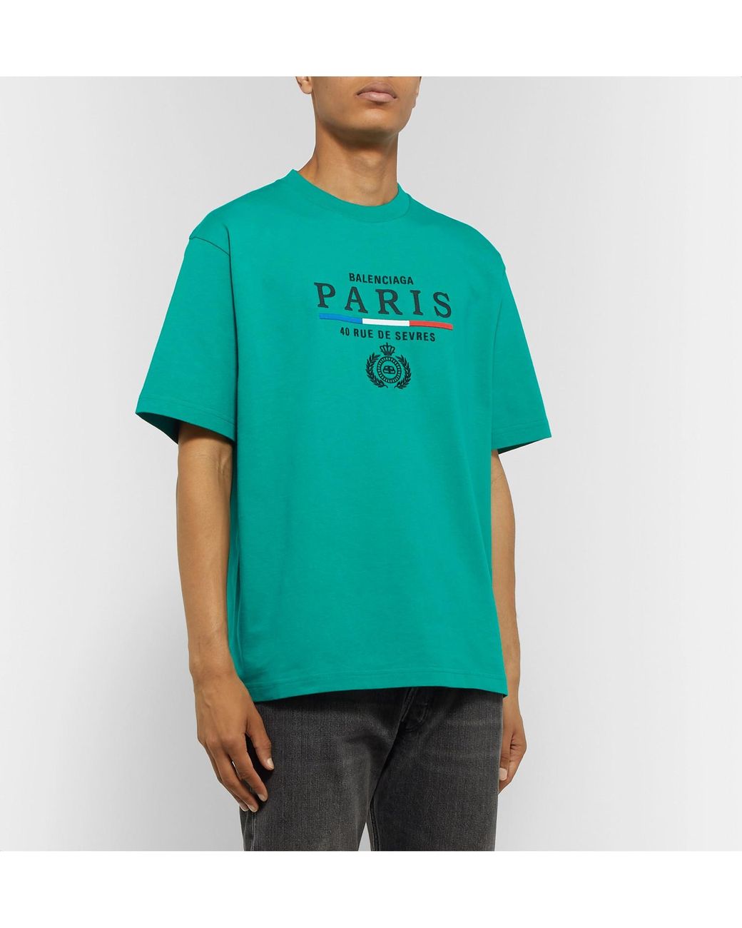 Balenciaga Paris Flag Logo Embroidery T shirt in Green for Men Lyst Australia