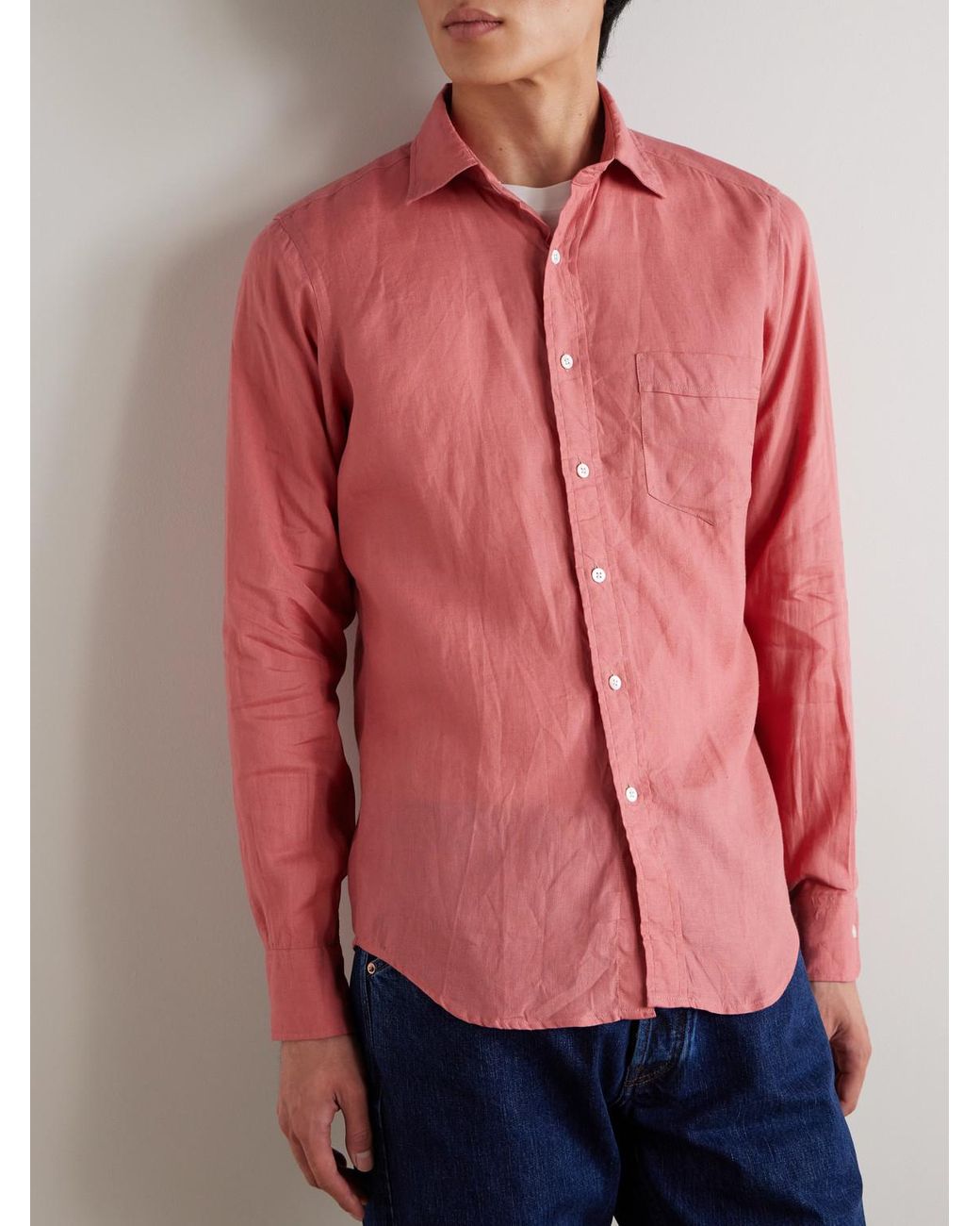 Drake's Pink Linen Shirt for men