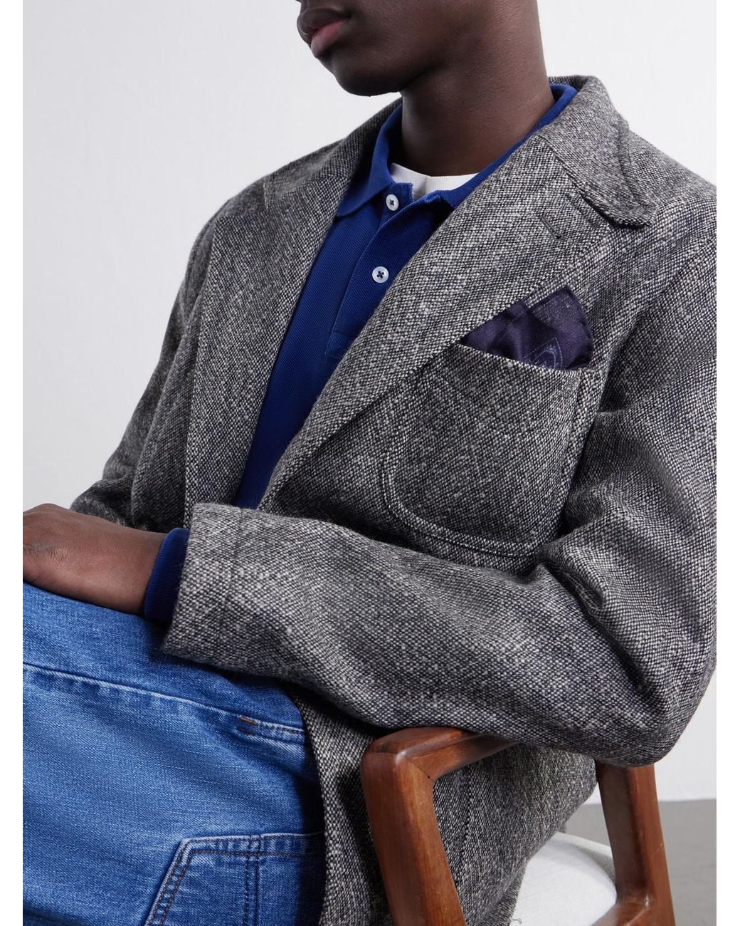 Drake's Blue Paisley-Print Silk And Wool-Blend Challis Pocket Square for men