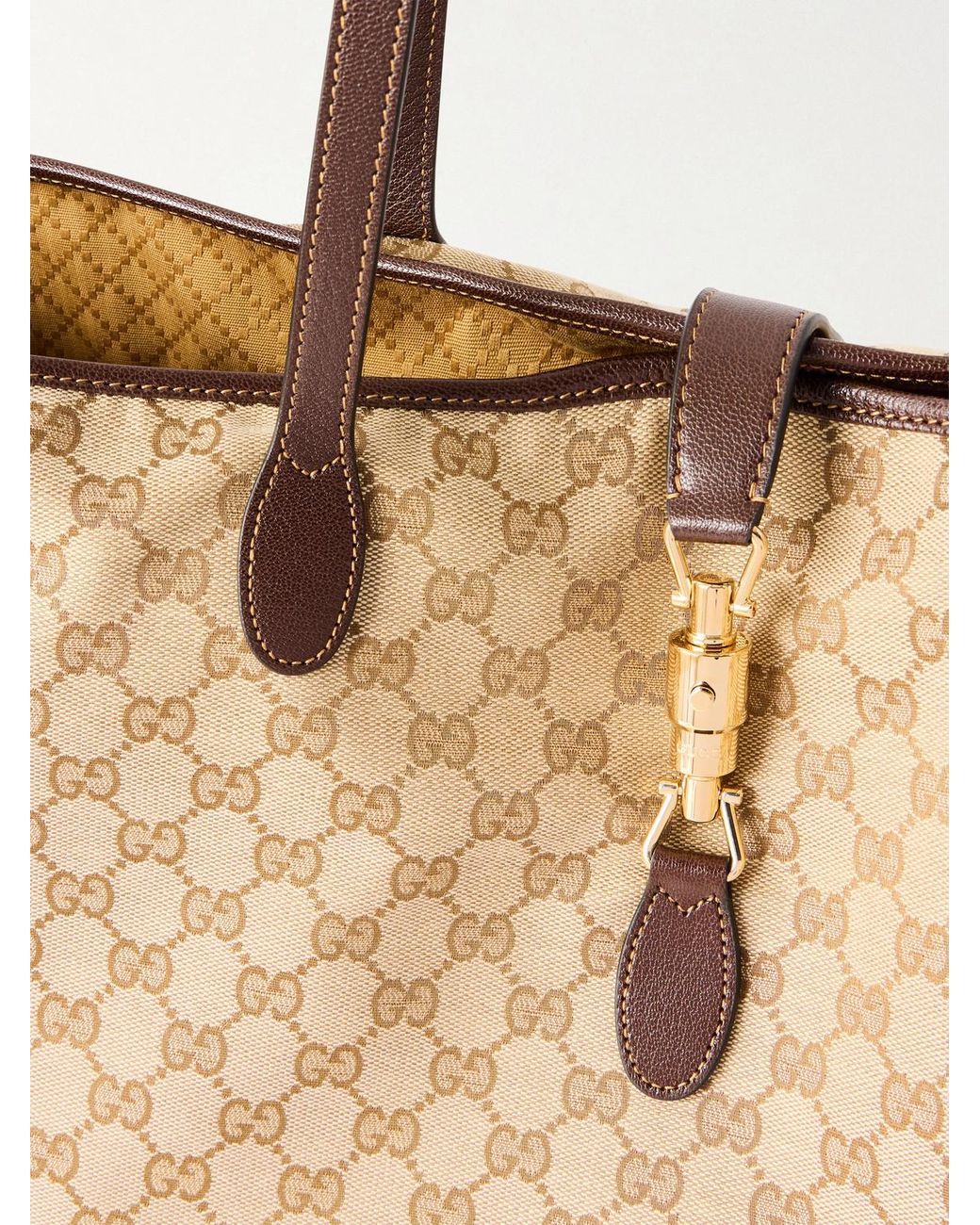 Gucci Natural Jackie Large Leather-Trimmed Canvas-Jacquard Tote Bag for men