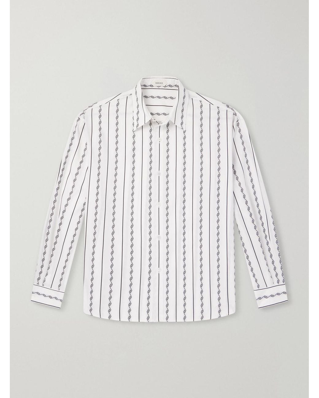 Versace White Striped Cotton-Blend Jacquard Shirt for men