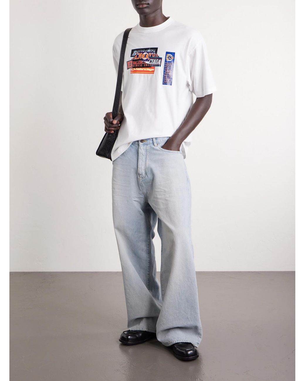 Balenciaga White Printed Cotton-Jersey T-Shirt for men
