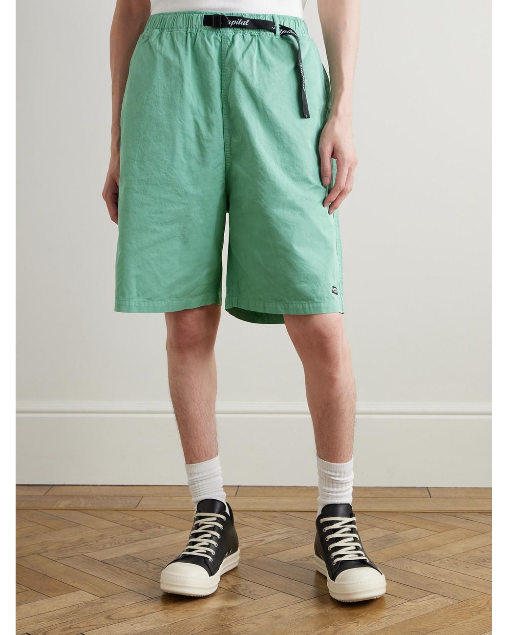 Kapital Green Easy Wide-leg Belted Cotton-twill Shorts for men