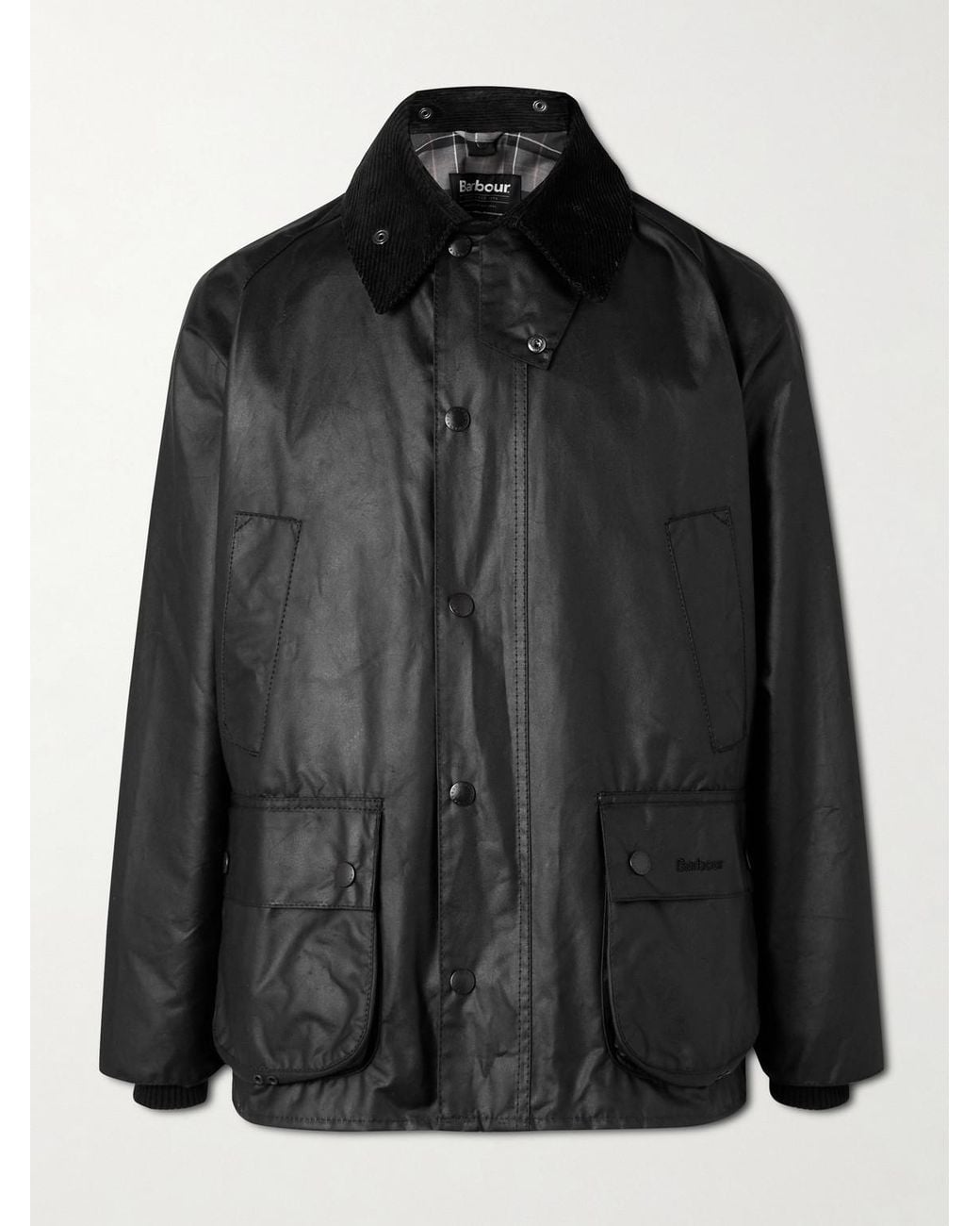 Bedale Corduroy-Trimmed Waxed-Cotton Jacket di Barbour in Black da Uomo