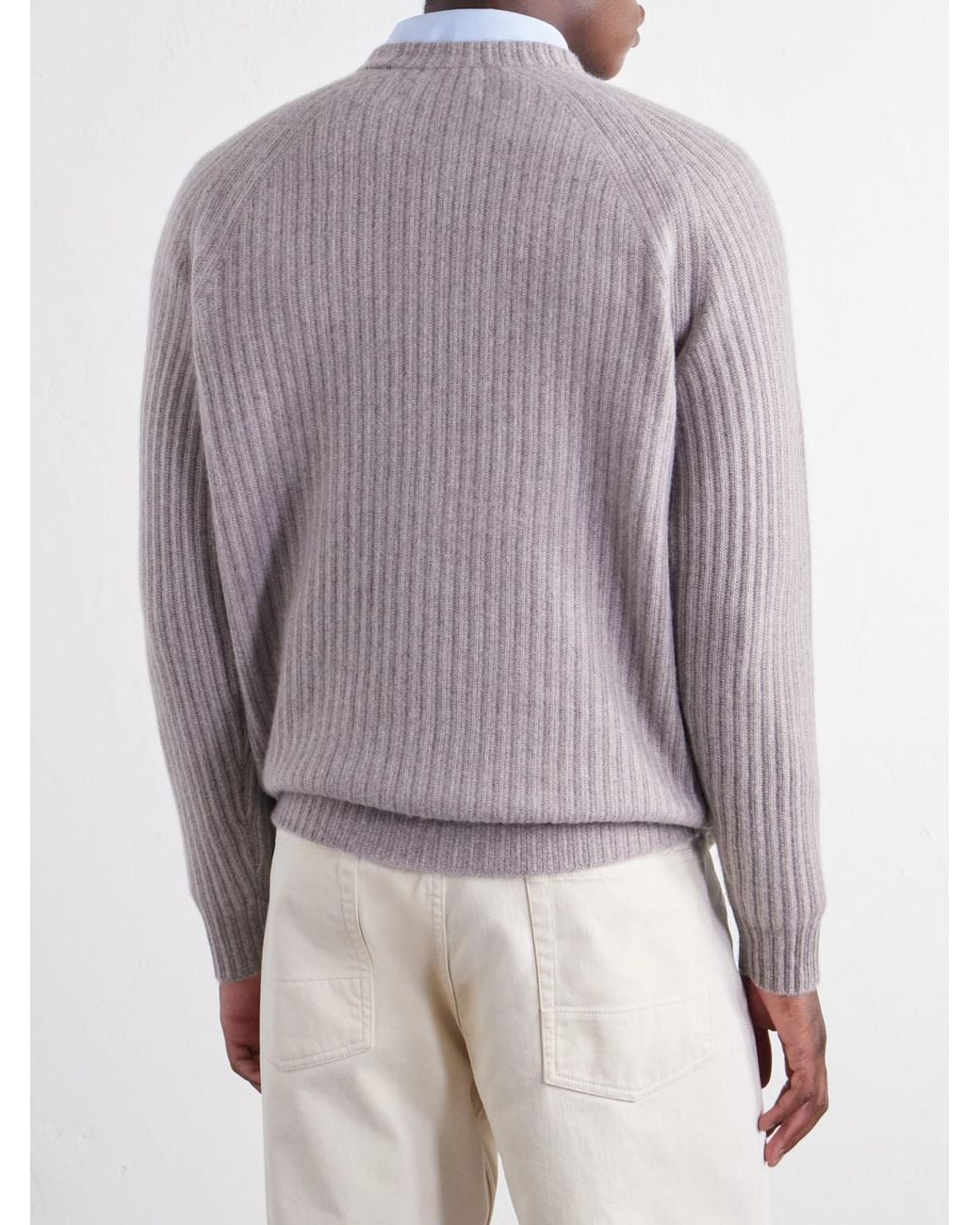 Mr P. Purple Ribbed Cashmere Sweater for men