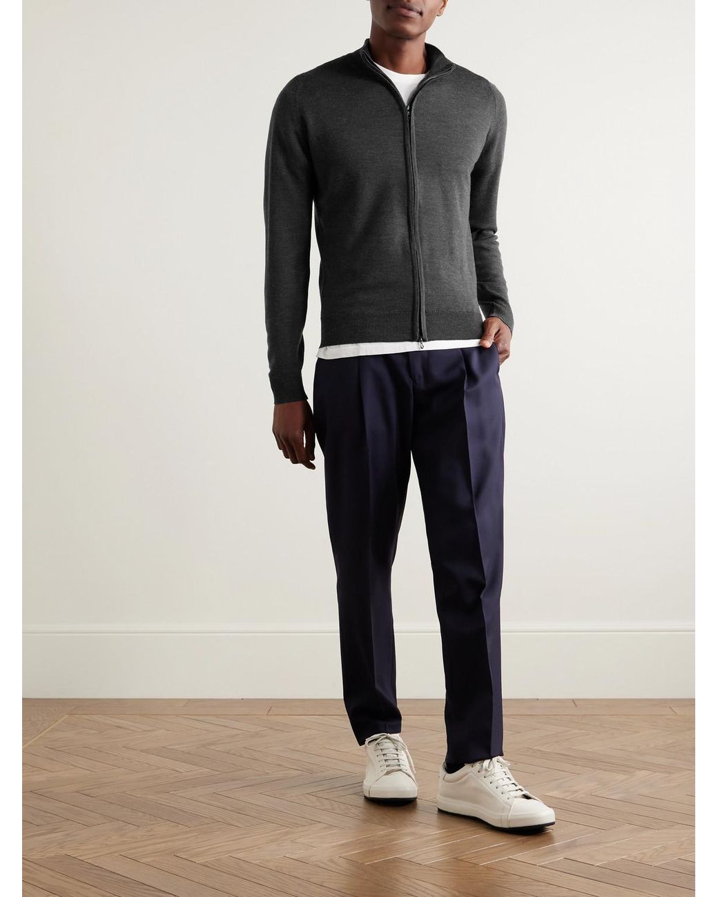 John Smedley Black Claygate Merino Wool Zip-up Cardigan for men