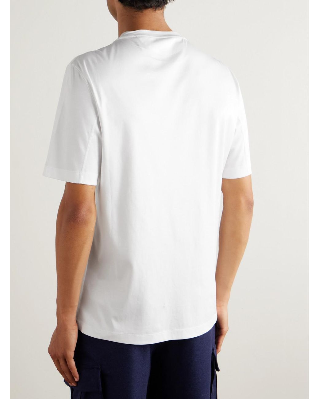 Brunello Cucinelli White Logo-Print Cotton-Piqué T-Shirt for men