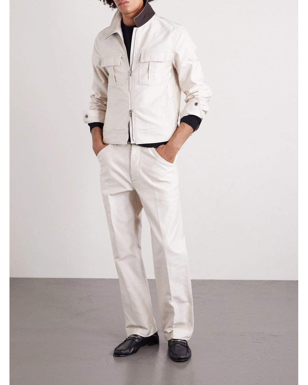 Tom Ford White Straight-Leg Cotton-Satin Trousers for men