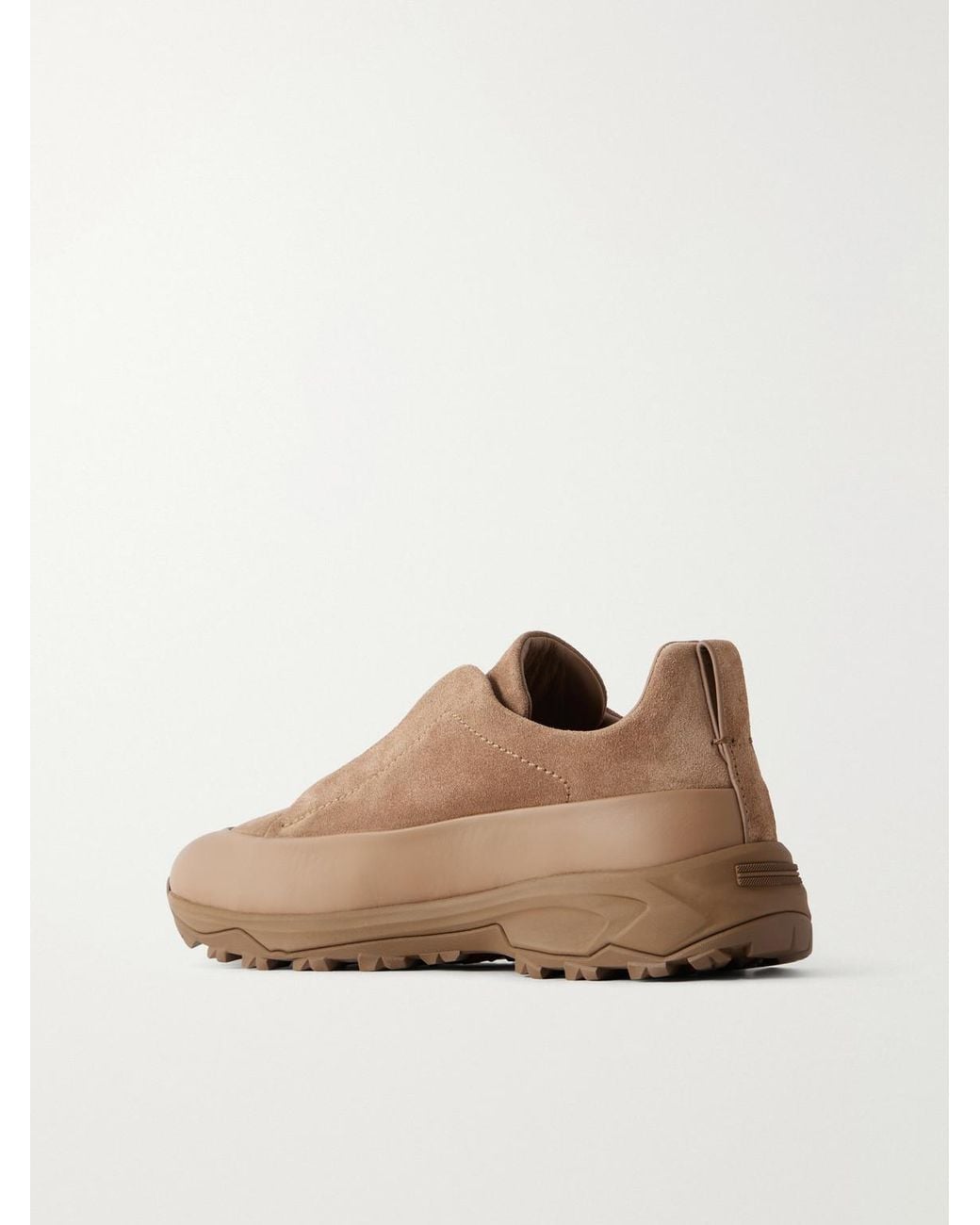 Zegna Natural Triple Stitch Monte Rubber-Trimmed Suede Slip-On Sneakers for men