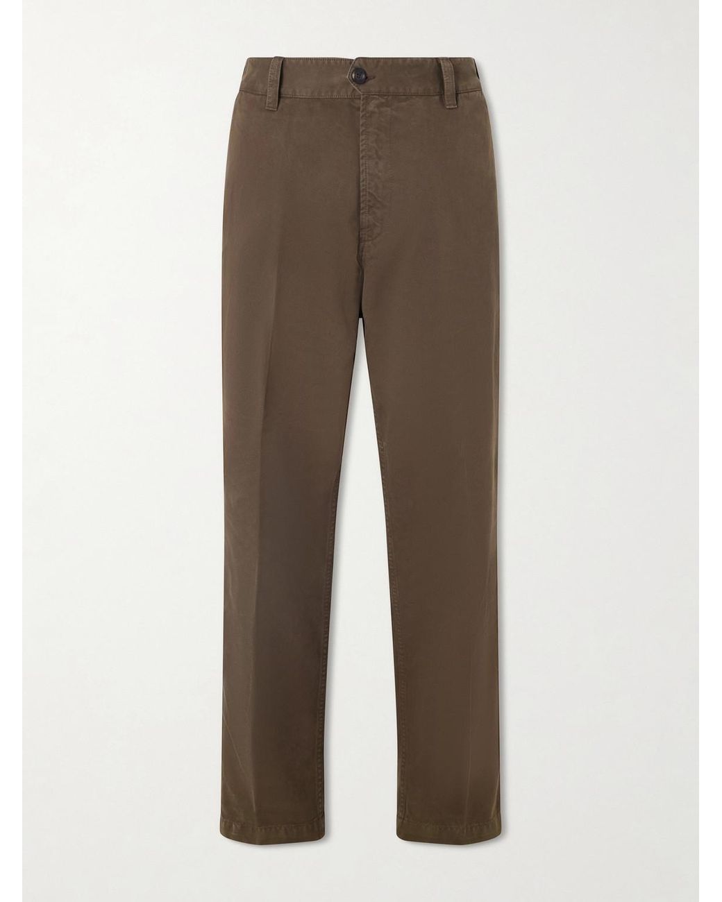 Drake's Brown Straight-Leg Peached Cotton-Twill Trousers for men