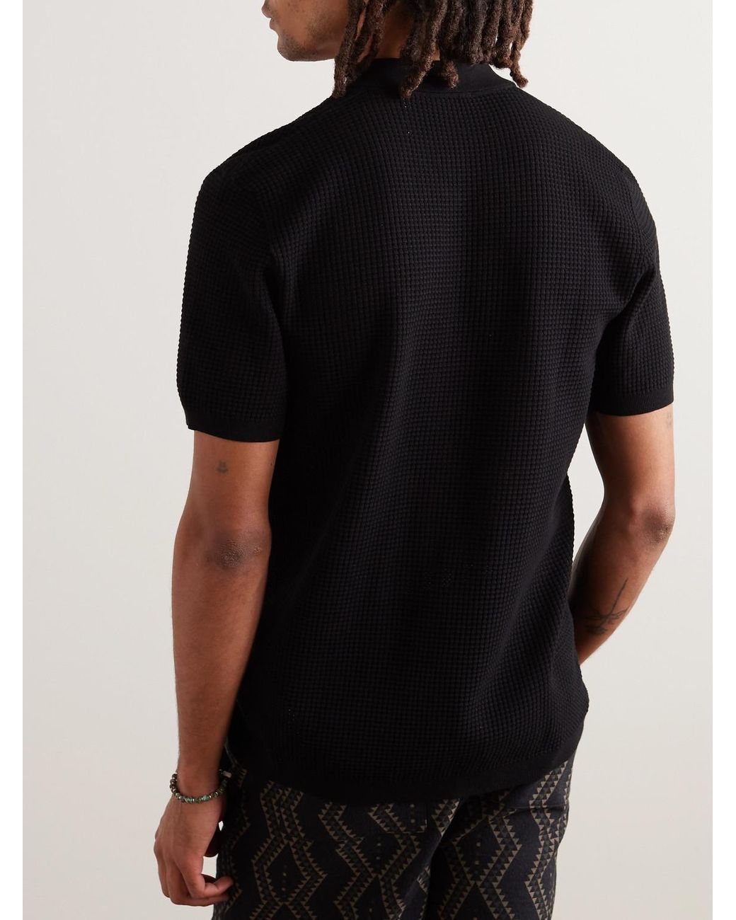 Orlebar Brown Black Roddy Waffle-Knit Polo Shirt for men