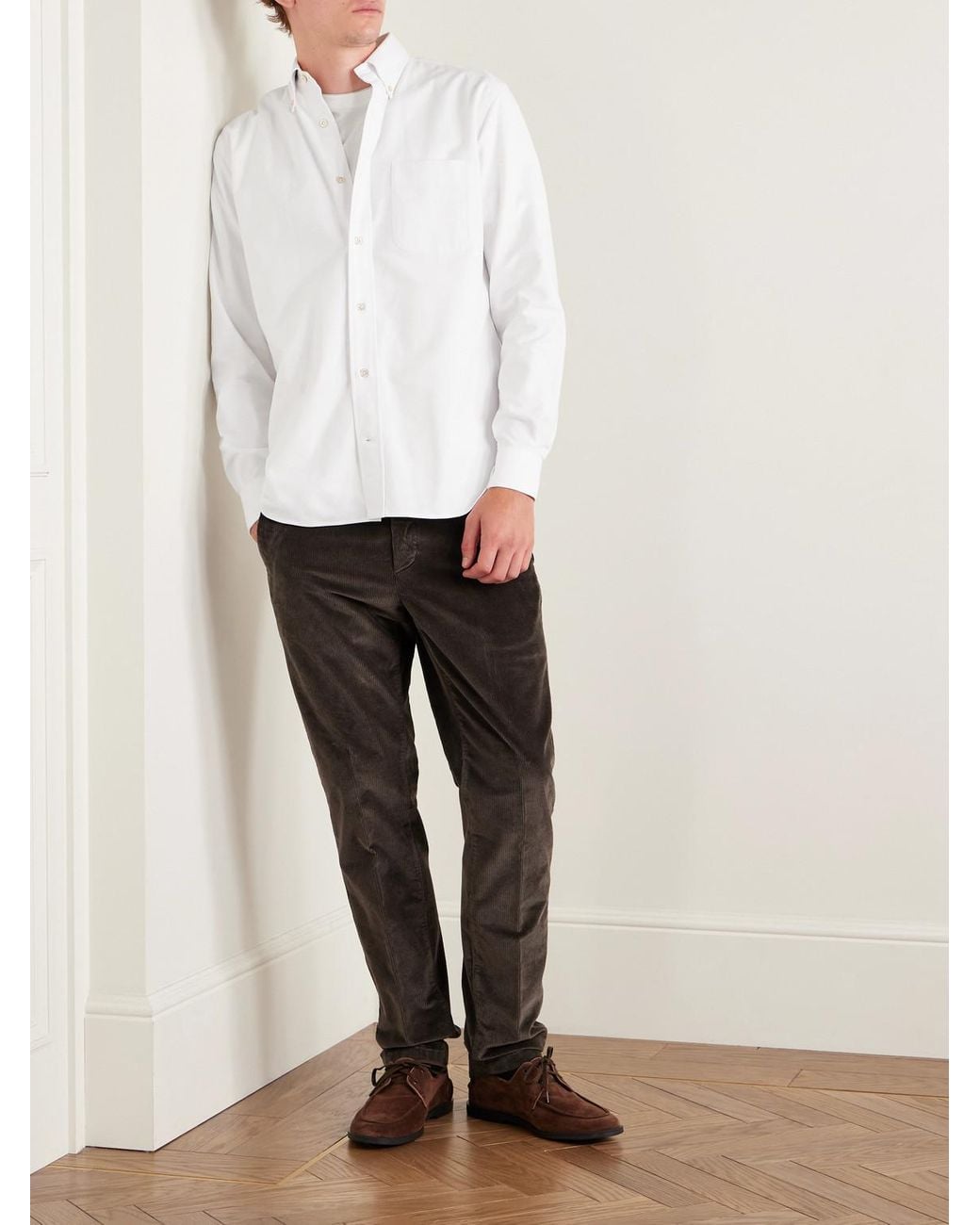 Eleventy White Button-Down Collar Cotton Oxford Shirt for men