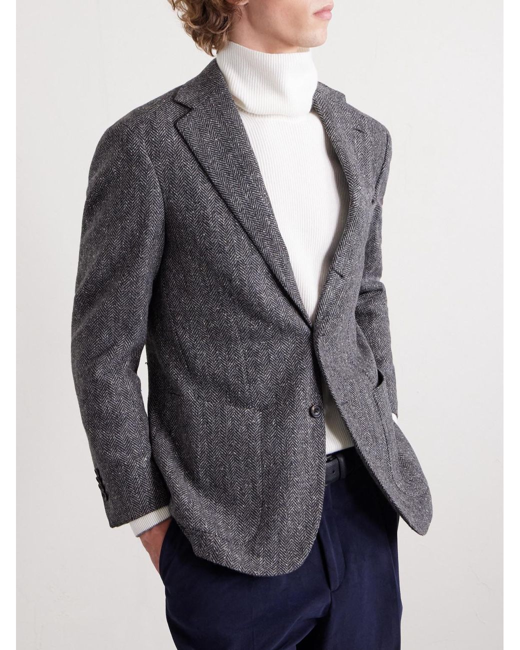 J. Mueser Black Waverly Herringbone Wool Blazer for men