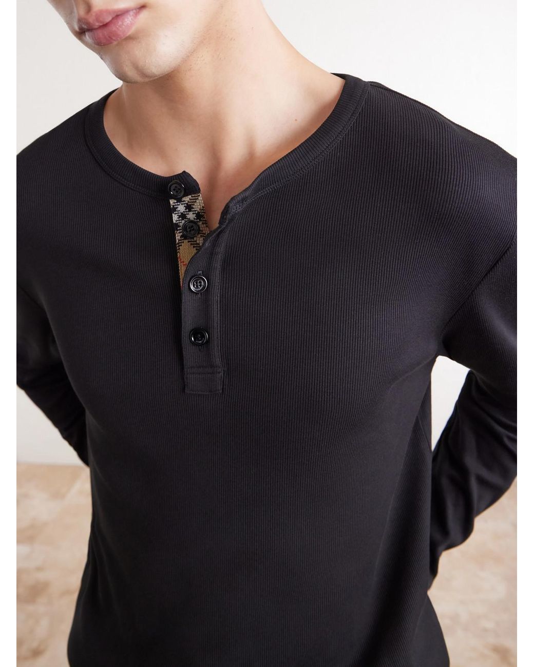 Burberry Blue Logo-Embroidered Ribbed Cotton-Blend Jersey T-Shirt for men