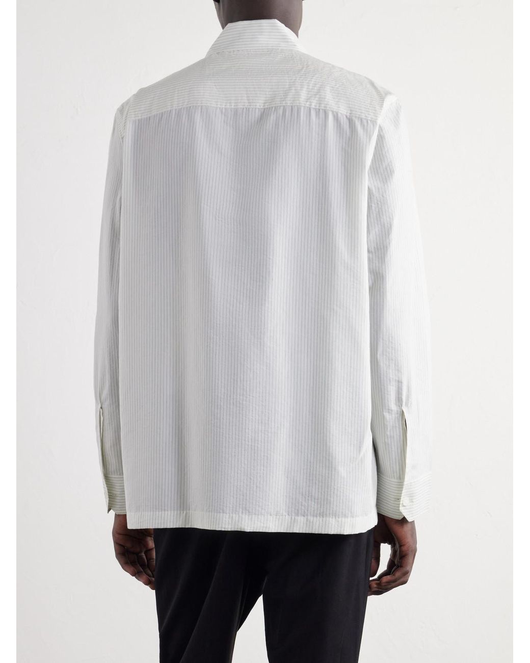 Bottega Veneta White Classic-collar Logo-embroidered Striped Cotton-poplin Shirt for men