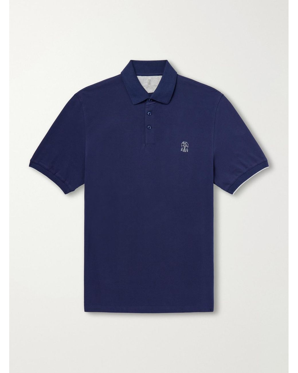 Brunello Cucinelli Blue Logo-Print Cotton-Piqué Polo Shirt for men