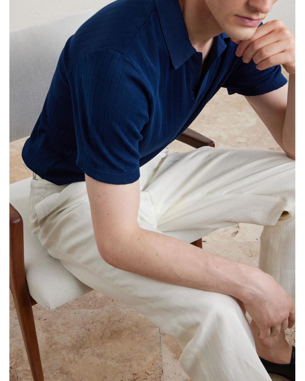 Oliver Spencer Blue Westcott Open-Collar Organic Cotton Polo Shirt for men