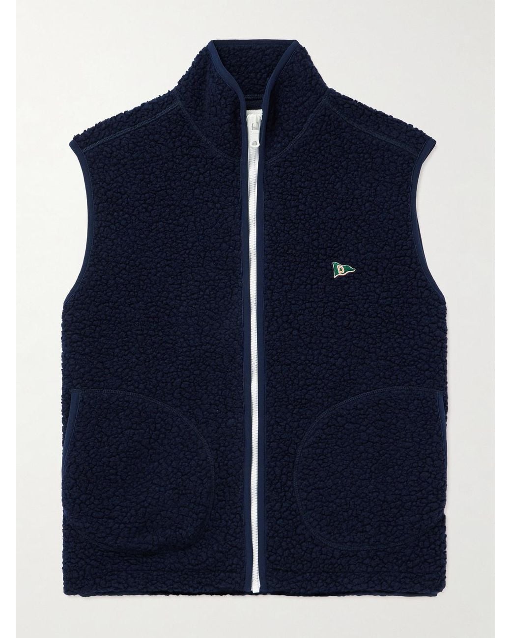 Drake's Blue Logo-Embroidered Wool-Blend Fleece Gilet for men
