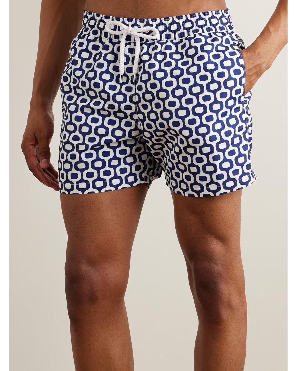 Frescobol Carioca Blue Slim-Fit Short-Length Printed Recycled Swimshorts for men