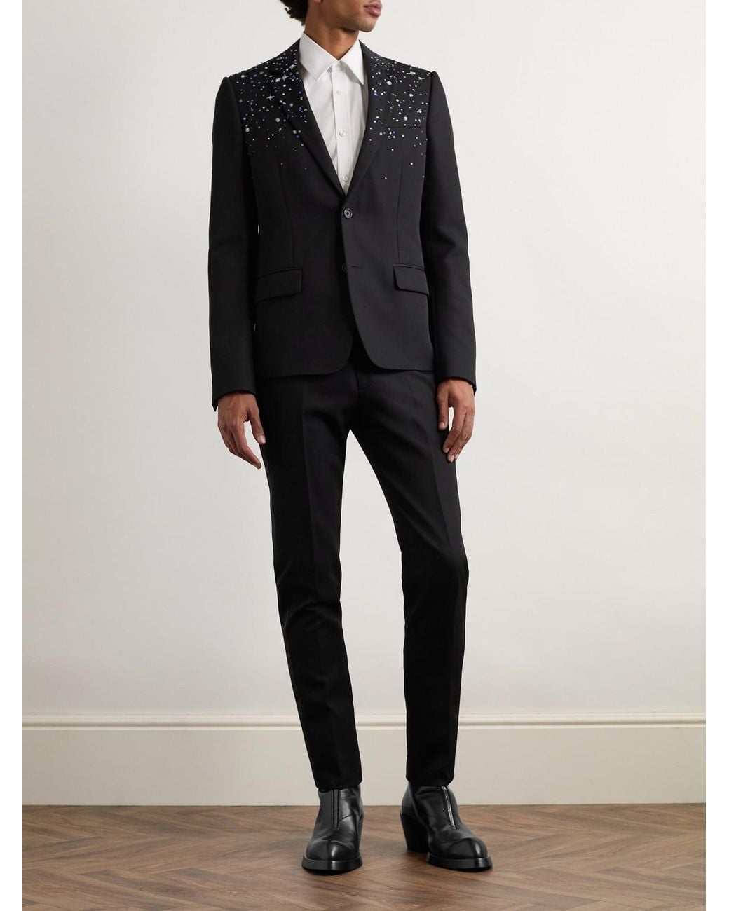 McQueen Black Slim-Fit Crystal-Embellished Wool Blazer for men