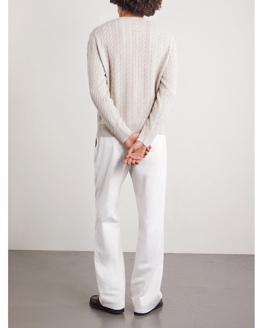 Dunhill White Cable-knit Cashmere And Linen-blend Sweater for men