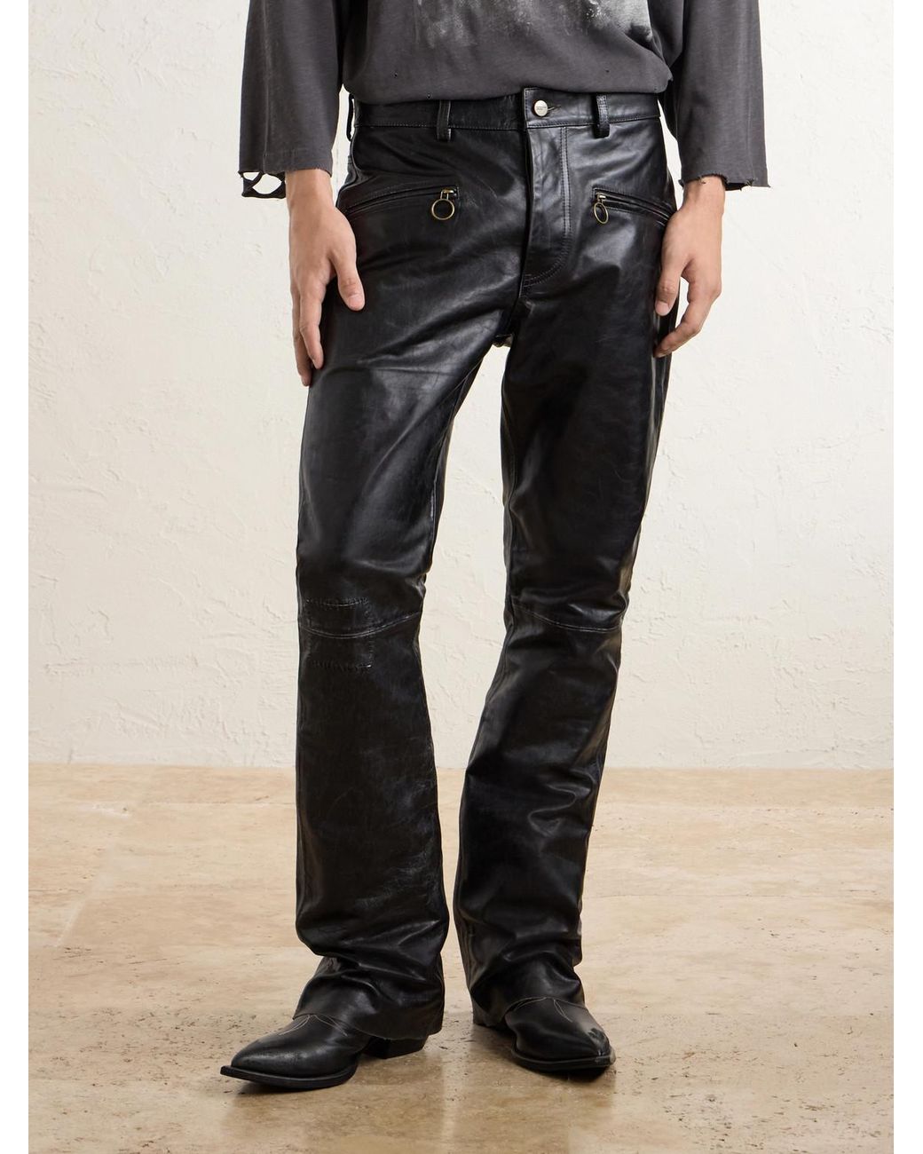 Enfants Riches Deprimes Blue Wicked Game Flared Leather Trousers for men