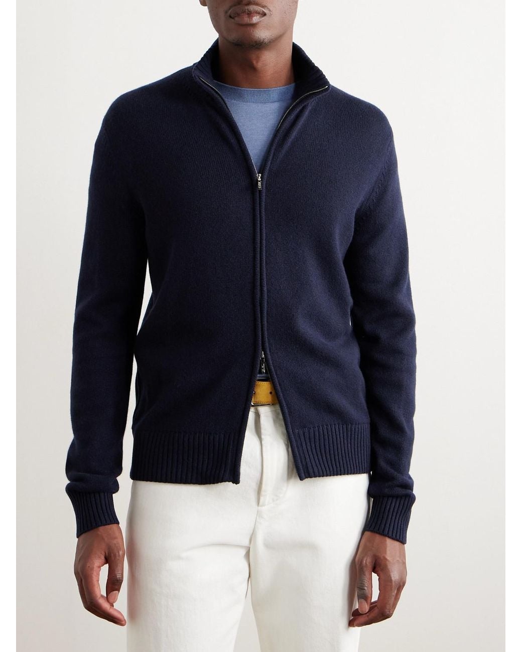 Loro Piana Blue Cashmere Zip-Up Sweater for men