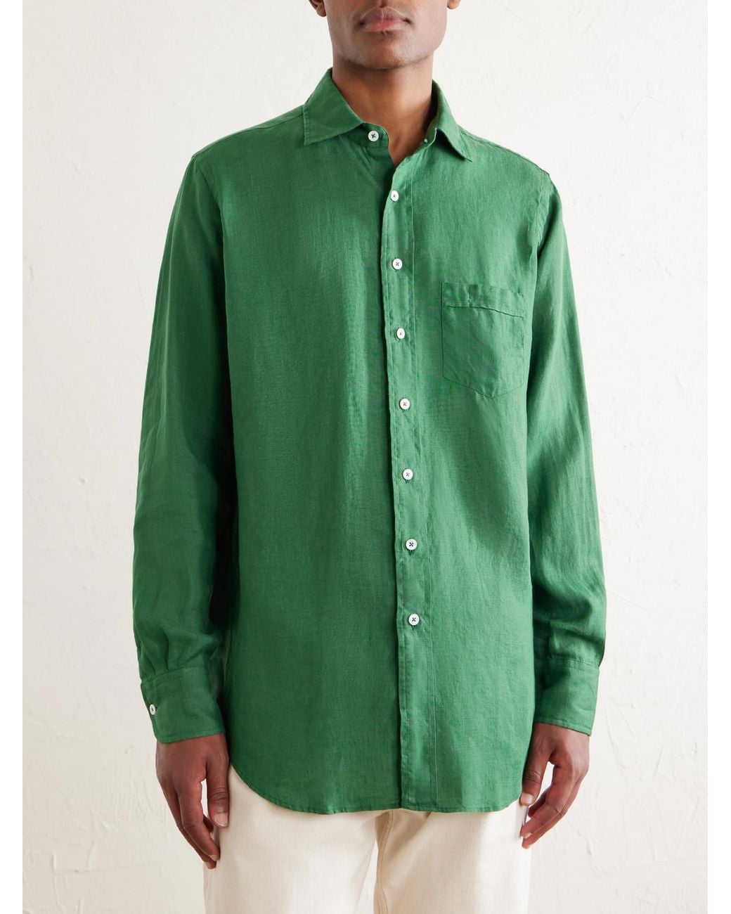 Drake's Green Linen Shirt for men