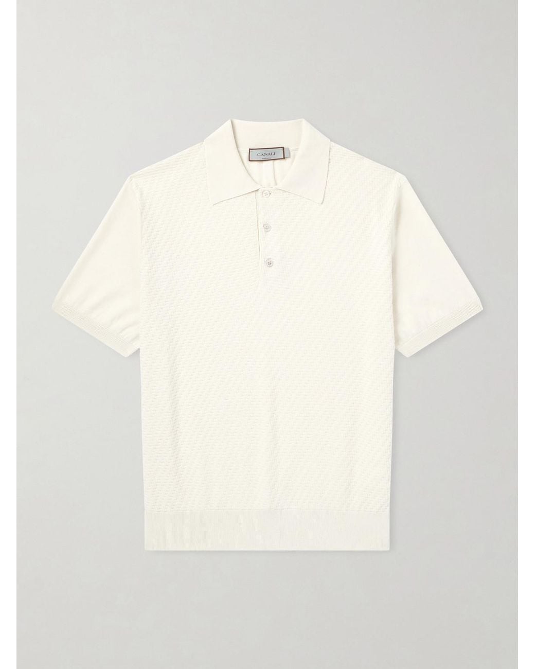 Canali White Cotton And Silk-blend Polo Shirt for men