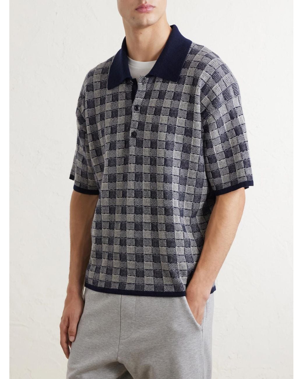 The Elder Statesman Gray Checked Cashmere Polo Shirt for men
