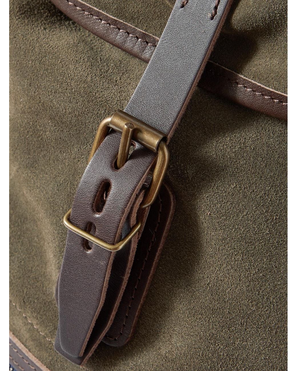 Bleu De Chauffe Green Camp Leather-Trimmed Suede Backpack for men
