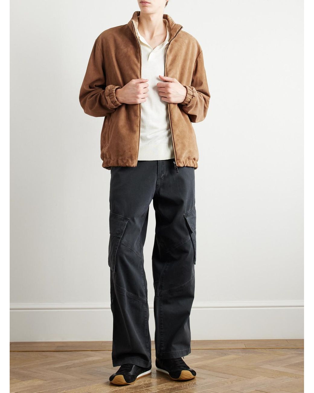 Moncler Natural Turbat Logo-Appliquéd Reversible Suede And Airsoft Shell Jacket for men