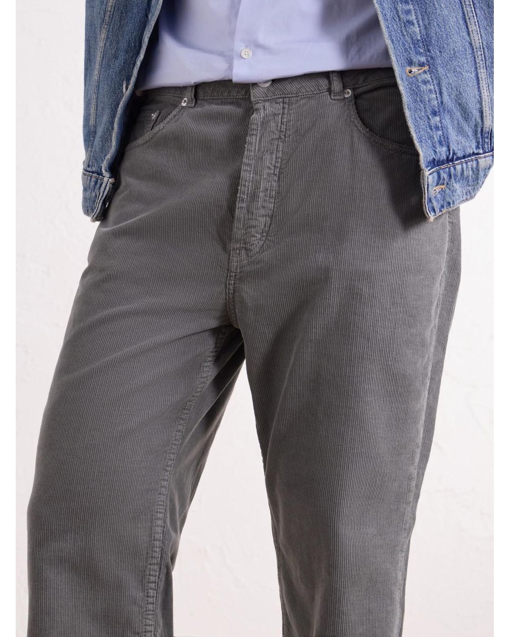 Officine Generale Gray Straight-Leg Cotton-Corduroy Trousers for men