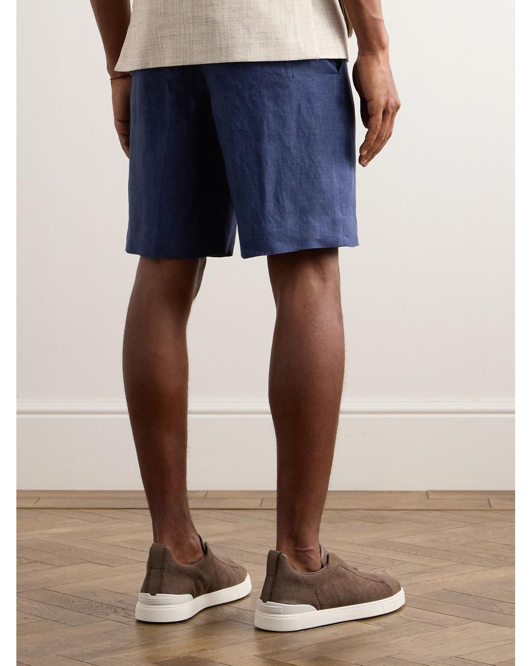 Zegna Blue Straight-Leg Oasi Linen Shorts for men