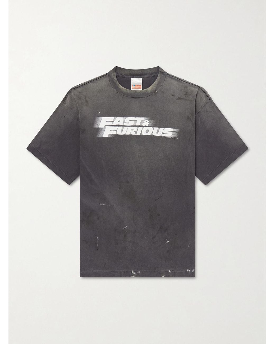 SAINT Mxxxxxx Gray Fast & Furious Paint-Splattered Printed Cotton-Jersey T-Shirt for men