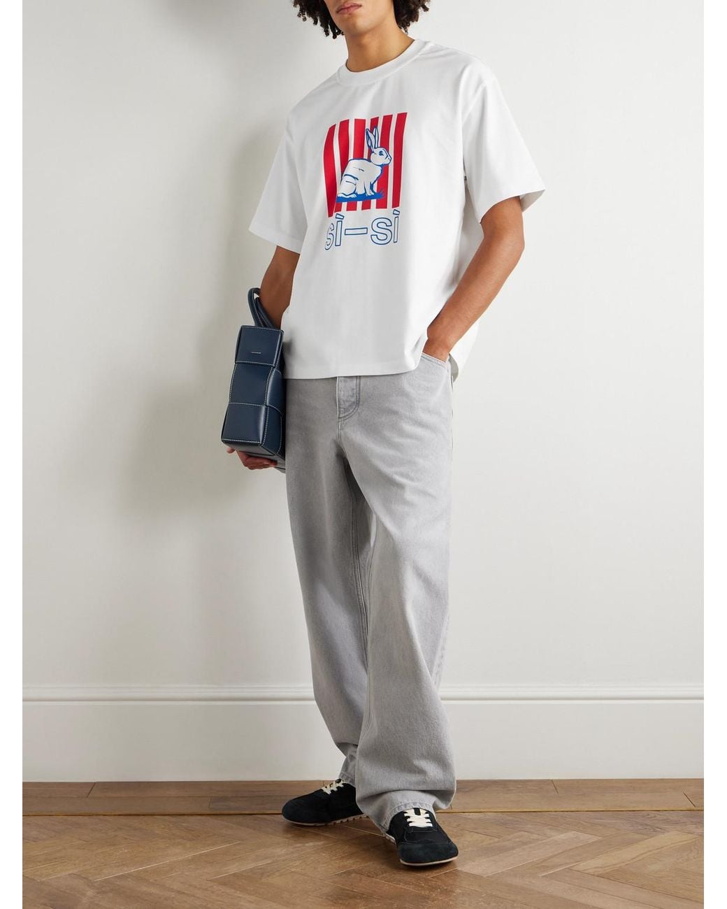 Bottega Veneta White Oversized Printed Cotton-Jersey T-Shirt for men