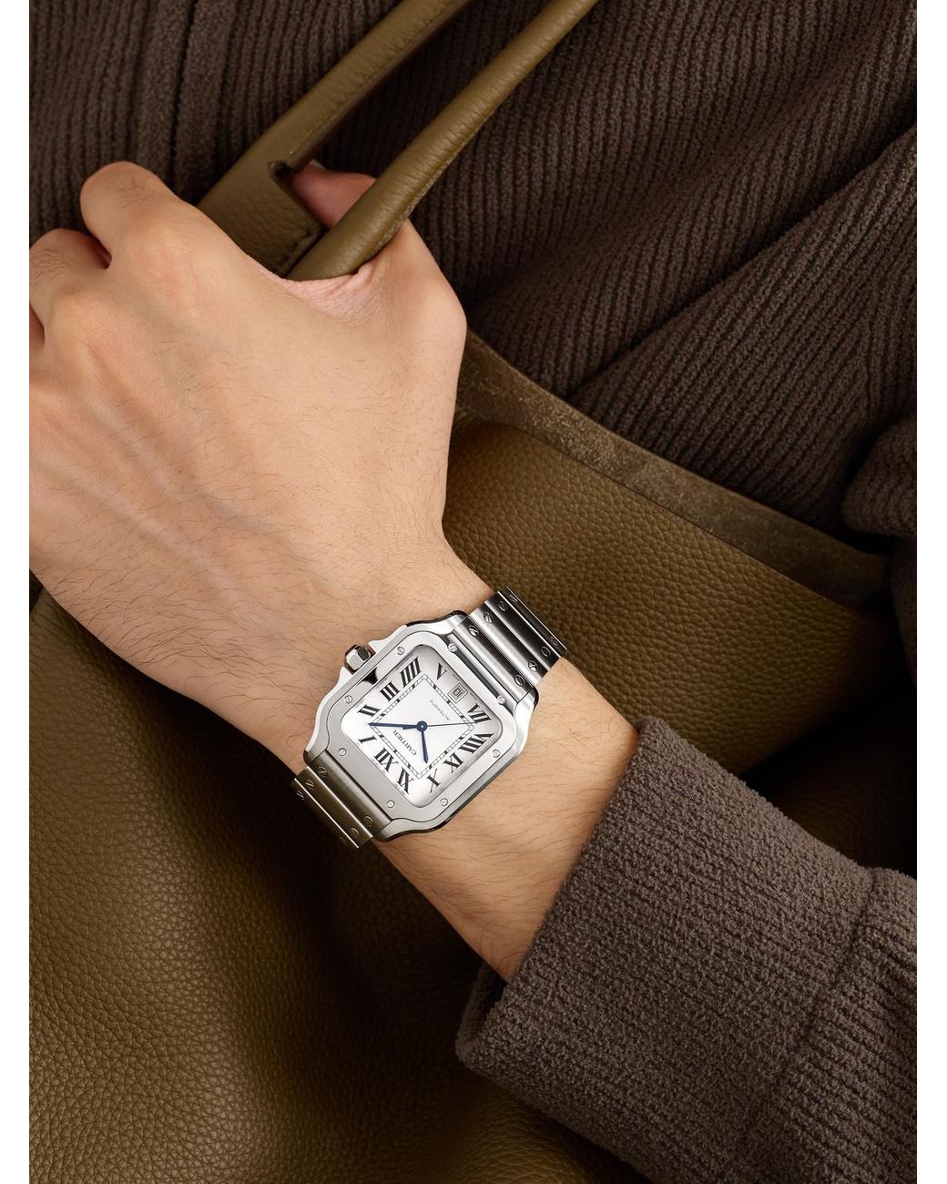 Cartier Black Santos Large Automatic Interchangeable Stainless Steel Watch for men