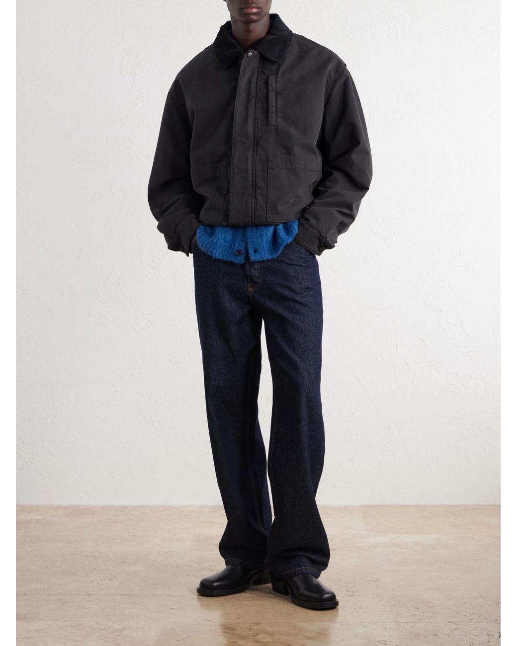 Dries Van Noten Black Corduroy-Trimmed Cotton-Canvas Jacket for men