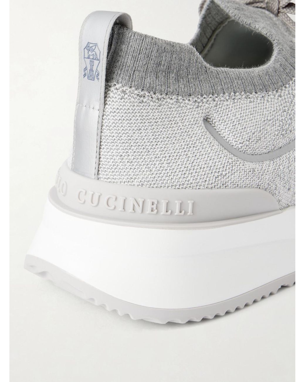 Brunello Cucinelli White Stretch-Knit Sneakers for men