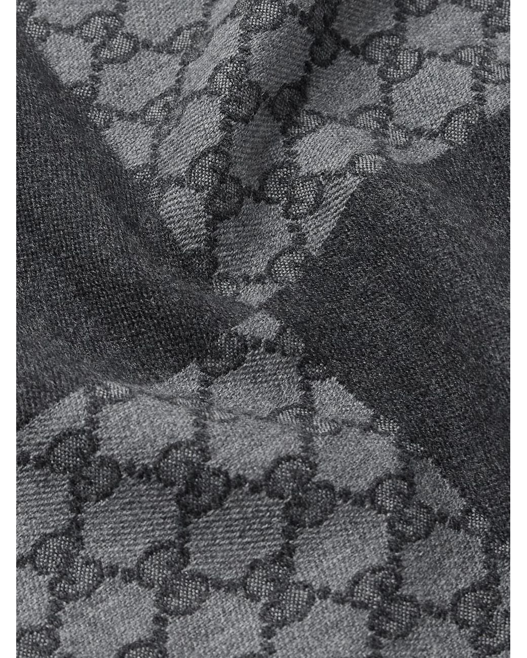 Gucci Gray Alfie Frayed Logo-Jacquard Wool Scarf for men