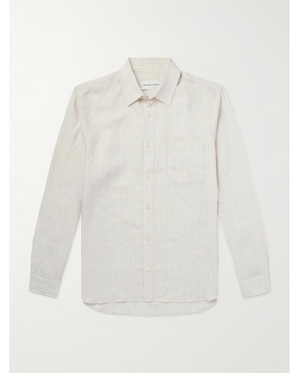 Frescobol Carioca White Telles Striped Linen Shirt for men