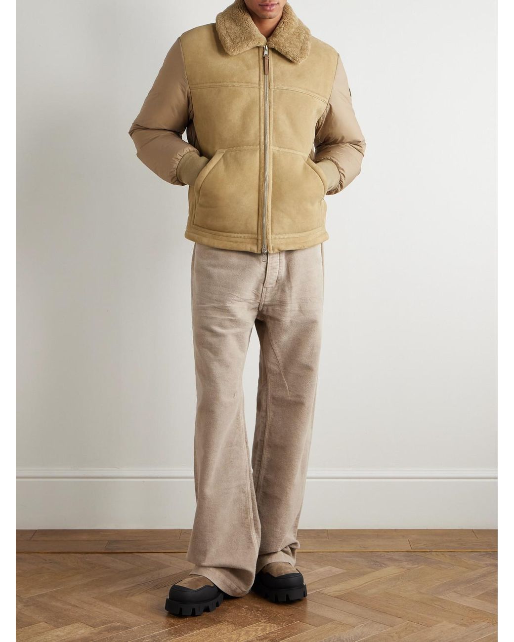 Moncler Natural Tonnay Shearling-Trimmed Suede Down Jacket for men