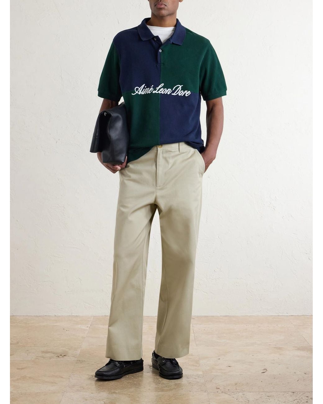Aimé Leon Dore Blue Logo-Embroidered Colour-Block Cotton-Piqué Polo Shirt for men